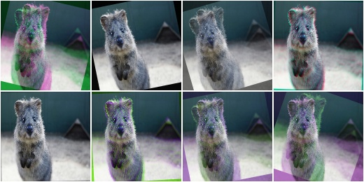 Alpha-blend images channelwise with rotated ones